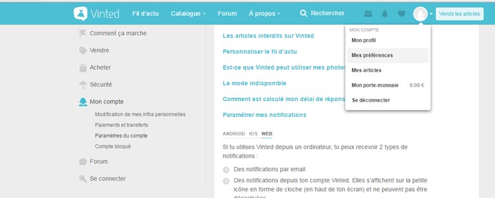 Désactiver les notifications Vinted.fr