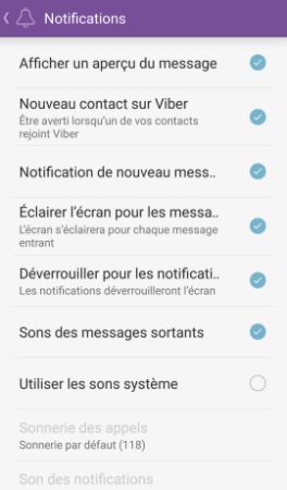 désactiver les notifications Viber App